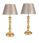 A PAIR OF EMPIRE REVIVAL GILT BRONZE LAMP BASES, MID 19TH CENTURY