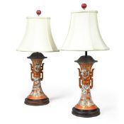 A PAIR OF JAPANESE KUTANI PORCELAIN TABLE LIGHTS, LATE 19TH CENTURY