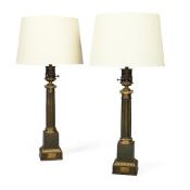 A PAIR OF EMPIRE STYLE GILT AND PATINATED BRONZE TABLE LAMPS, BY DOMBROWSKI PARIS, 19TH CENTURY