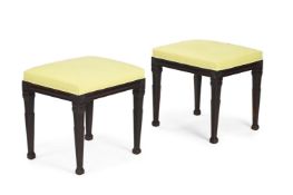 A PAIR OF GEORGE III MAHOGANY AND UPHOLSTERED STOOLS, BY GILLOWS, CIRCA 1790