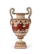 AN ITALIAN RED PAINTED ALABASTER VASE, IN THE ETRUSCAN MANNER, MID TO LATE 19TH CENTURY