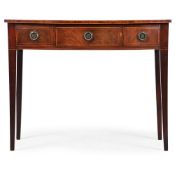 A GEORGE III MAHOGANY AND SATINWOOD CROSSBANDED BOWFRONT SIDE TABLE, CIRCA 1790