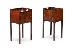 A CLOSELY MATCHED PAIR OF GEORGE III MAHOGANY BEDSIDE CUPBOARDS, CIRCA 1800