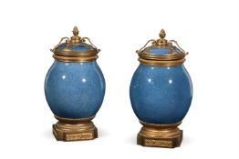 A PAIR OF NAPOLEON III GILT BRONZE MOUNTED PORCELAIN URNS, LATE 19TH CENTURY