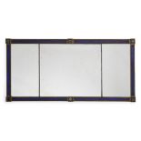 A GILTWOOD AND BLUE GLASS TRIPTYCH OVERMANTLE MIRROR, 20TH CENTURY