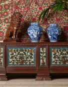 A CARVED WALNUT AND POLYCHROME PAINTED CASSONE, ITALIAN, 17TH CENTURY