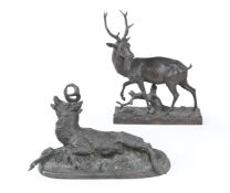 TWO FRENCH ANIMALIER BRONZES OF STAGS, EARLY 20TH CENTURY