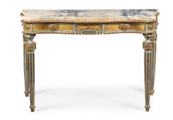 AN ITALIAN GILTWOOD AND GREEN PAINTED SIDE OR CONSOLE TABLE, IN NEOCLASSICAL STYLE, 20TH CENTURY