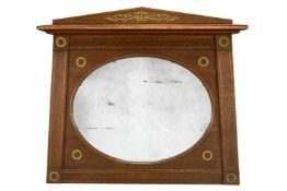 A BRASS INLAID OAK MIRROR IN REGENCY STYLE, IN THE MANNER OF GEORGE BULLOCK, 19TH CENTURY
