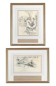 GEORGE DENHOLM ARMOUR (BRITISH 1864-1949), TWO PEN AND INK STUDIES: FIGURES IN A BOAT AND SHOOTING