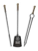 A SET OF THREE STEEL AND BRONZE FIRE TOOLS, CIRCA 1860