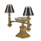 AN AMERICAN GILT BRONZE TWIN BRANCH COLZA TYPE LAMP, BY JONES, MID 19TH CENTURY AND LATER ADAPTED