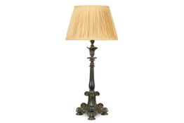 A WILLIAM IV PARCEL GILT BRONZE TABLE LAMP, CIRCA 1835