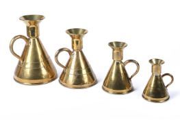 A SET OF FOUR LATE VICTORIAN GRADUATED BRASS FUEL MEASURES, LATE 19TH CENTURY