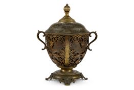A GILT METAL LIDDED URN, SECOND HALF 19TH CENTURY
