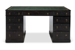 Y AN EBONY AND EBONISED PEDESTAL DESK, 19TH CENTURY