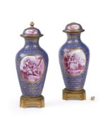A PAIR OF SEVRES-STYLE GILT-METAL-MOUNTED VASES AND COVERS, 20TH CENTURY