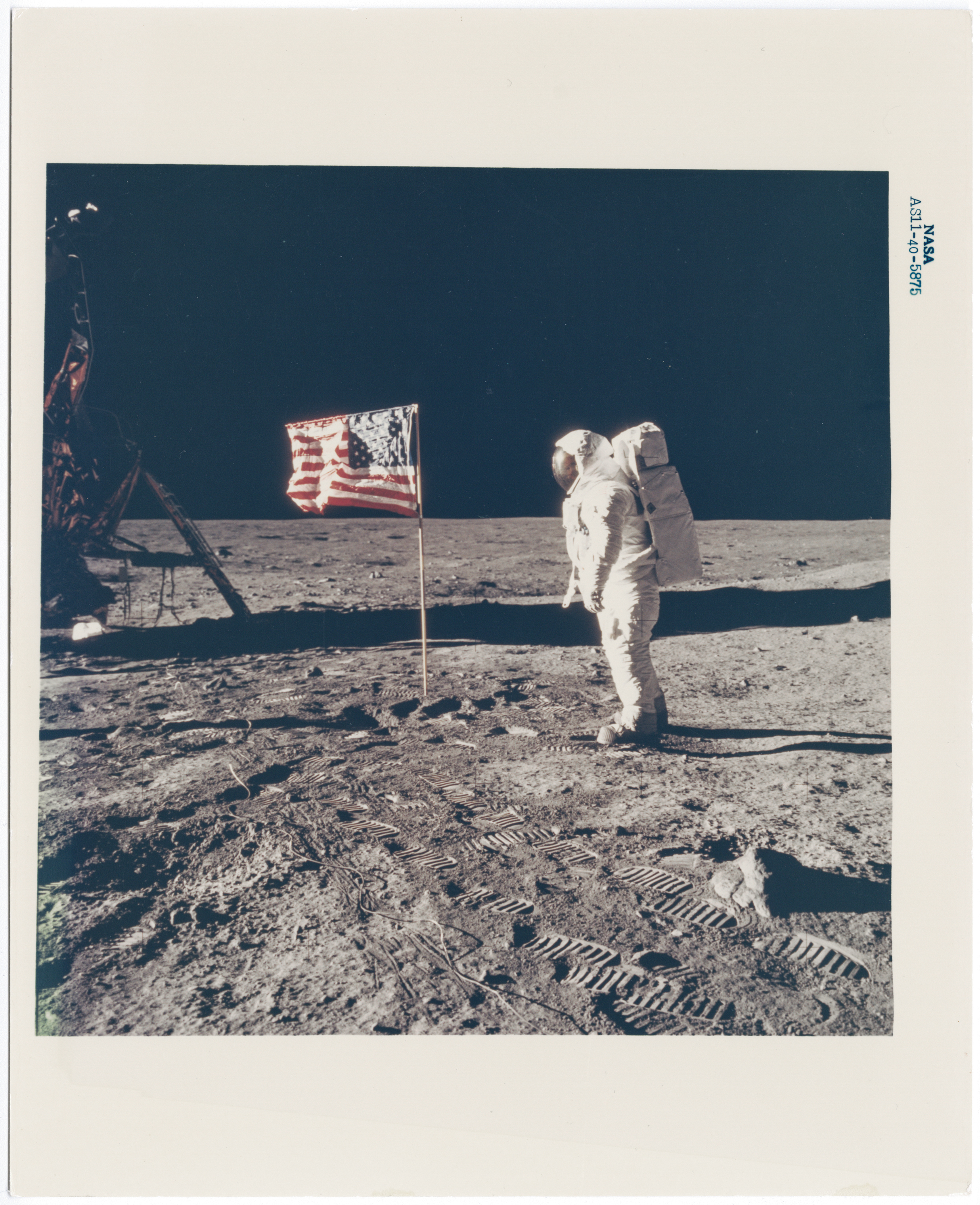 [Apollo 11] BUZZ ALDRIN AND THE FIRST U.S. FLAG ON THE MOON