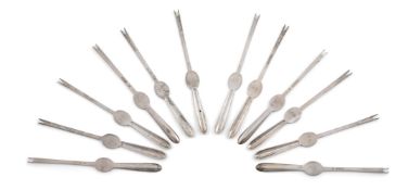 A VICTORIAN SET OF TWELVE SILVER LOBESTER PICKS