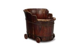 A CHILD'S METAL BOUND, PAINTED ELM WAGON, CHINESE, EARLY 20TH CENTURY