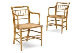 A PAIR OF REGENCY PAINTED SIMULATED BAMBOO ARMCHAIRS, EARLY 19TH CENTURY
