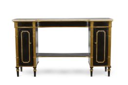 A REGENCY STYLE EBONISED AND PARCEL-GILT SIDE CABINET, 19TH CENTURY