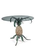 A GLASS TOPPED PAINTED PINEAPPLE BASE LOW TABLE, MODERN