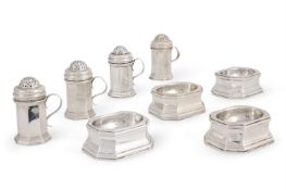 A SET OF FOUR EDWARDIAN SILVER BRITANNIA STANDARD OCTAGONAL SALTS