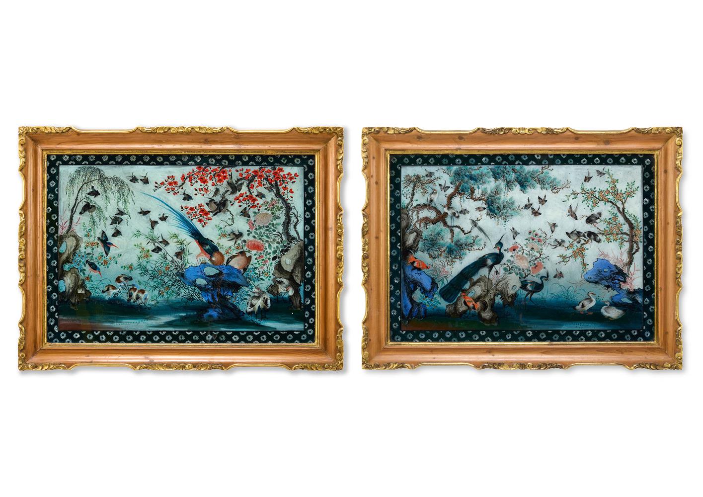 A PAIR OF CHINESE EXPORT REVERSE GLASS PAINTINGS, 19TH/20TH CENTURY