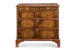 A WALNUT AND SEAWEED MARQUETRY CHEST OF DRAWERS, 18TH CENTURY AND LATER
