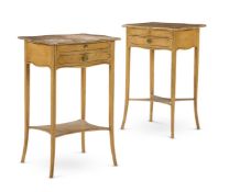 A PAIR OF SCUMBLED TWO TIER BEDSIDE TABLES, 20TH CENTURY