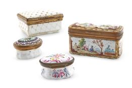 A GROUP OF ENGLISH ENAMELLED COPPER BOXES AND HINGED COVERS, LATE 18TH CENTURY
