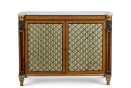 A GEORGE III PARCEL GILT AND BRONZED SYCAMORE AND WENGE SIDE CABINET, EARLY 19TH CENTURY