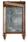 A RARE QUEEN ANNE WALNUT MERCURY 'LOOKING GLASS' ANGLE BAROMETER WITH THERMOMETER