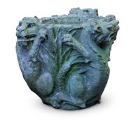 A CARVED GRITSTONE SHALLOW PLANTER OR BIRDBATH, LATE 19TH CENTURY