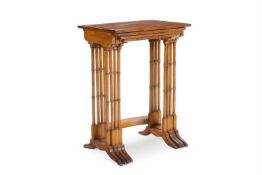 A SET OF SATINWOOD AND BURR YEW QUARTETTO TABLES, LATE 19TH CENTURY