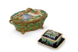 A MINTON MAJOLICA GAME PIE TUREEN AND COVER, DATE CODE FOR 1871