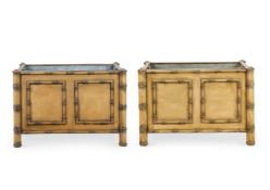 A PAIR OF PAINTED SIMULATED BAMBOO LOG BASKETS, 20TH CENTURY
