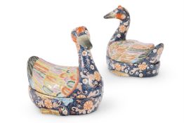 A PAIR OF PORCELAIN TUREENS AND COVERS ZOOMORPHICALLY MODELLED AS GEESE, CHINESE