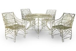 A FIVE PIECE WIREWORK GARDEN SUITE, 20TH CENTURY