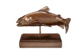 A BRONZE MODEL OF A JUMPING FISH, 20TH CENTURY