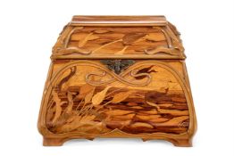 AN ART NOUVEAU MARQUETRY BOX BY EMILE GALLE (FRENCH, 1846-1904); CIRCA 1900