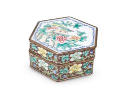 AN ENAMEL FIVE-SIDED BOX AND COVER, CANTONESE