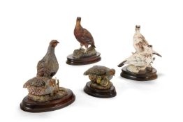 A GROUP OF FOUR HEREFORD BONE CHINA MODELS OF PARTRIDGE AND GROUSE, MODERN
