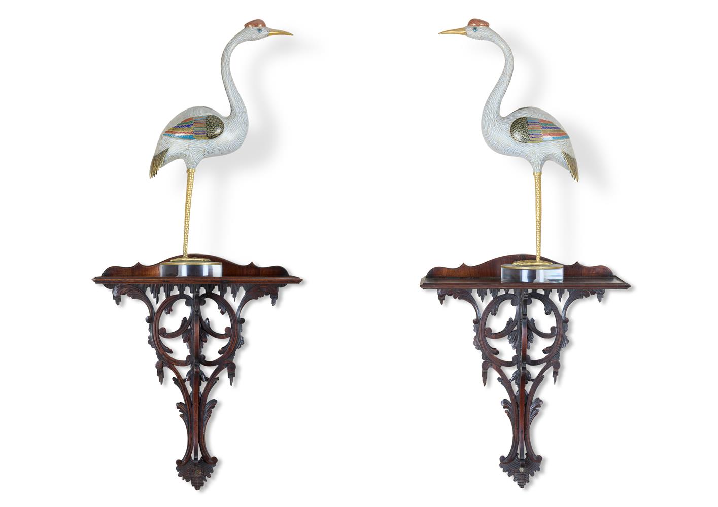 A PAIR OF CLOISONNÈ MODELS OF STORKS, CHINESE