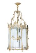 A LARGE GILT METAL HALL LANTERN IN THE GEORGE III STYLE, EARLY/MID 20TH CENTURY