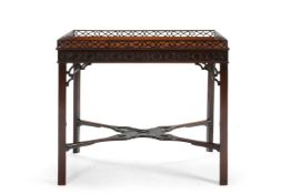 A MAHOGANY FRET-CARVED SILVER TABLE, 19TH CENTURY, OF GEORGE III STYLE