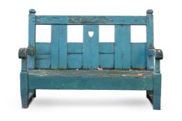 A PAINTED WOOD GARDEN BENCH BY J P WHITE PYGHTLE WORKS IN THE 'CHILTERN' PATTERN, EARLY 20TH CENTURY