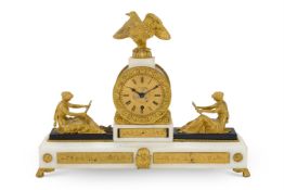 A REGENCY WHITE MARBLE AND ORMOLU MOUNTED MANTEL TIMEPIECE