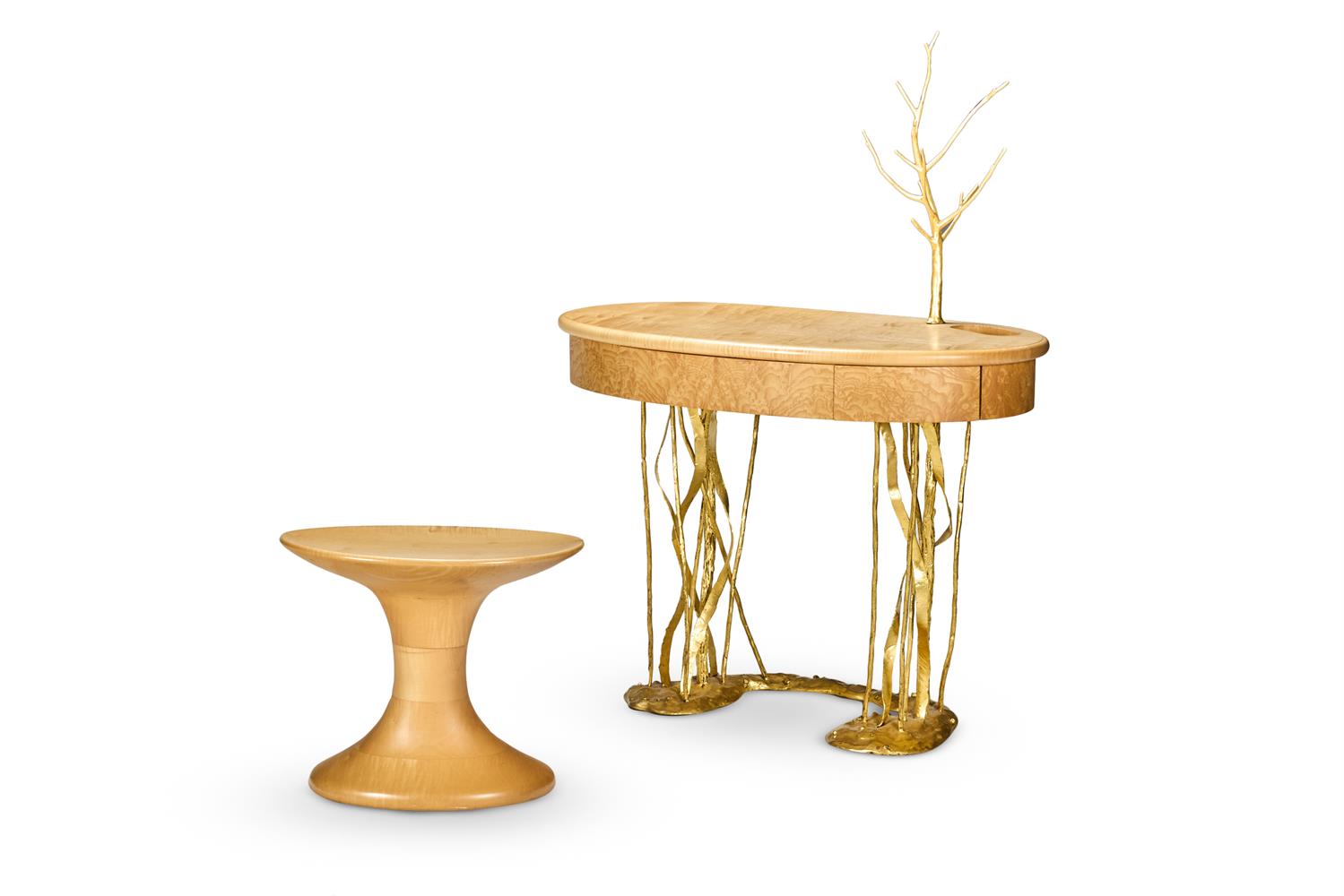 NICK ALLEN (BRITISH, B.1952), AN OVAL DRESSING TABLE AND 'DIABOLO' STOOL, 2001/2